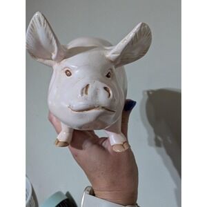 Vintage Ceramic realistic Hog Piggy Bank with Bottom Plug